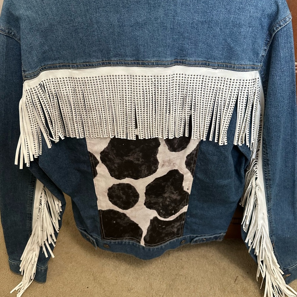 Handmade denim fringe jacket